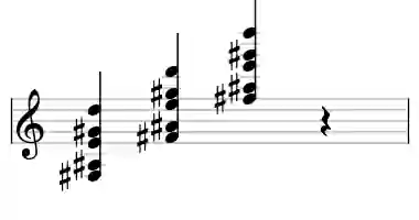 Sheet music of F# 9b13 in three octaves